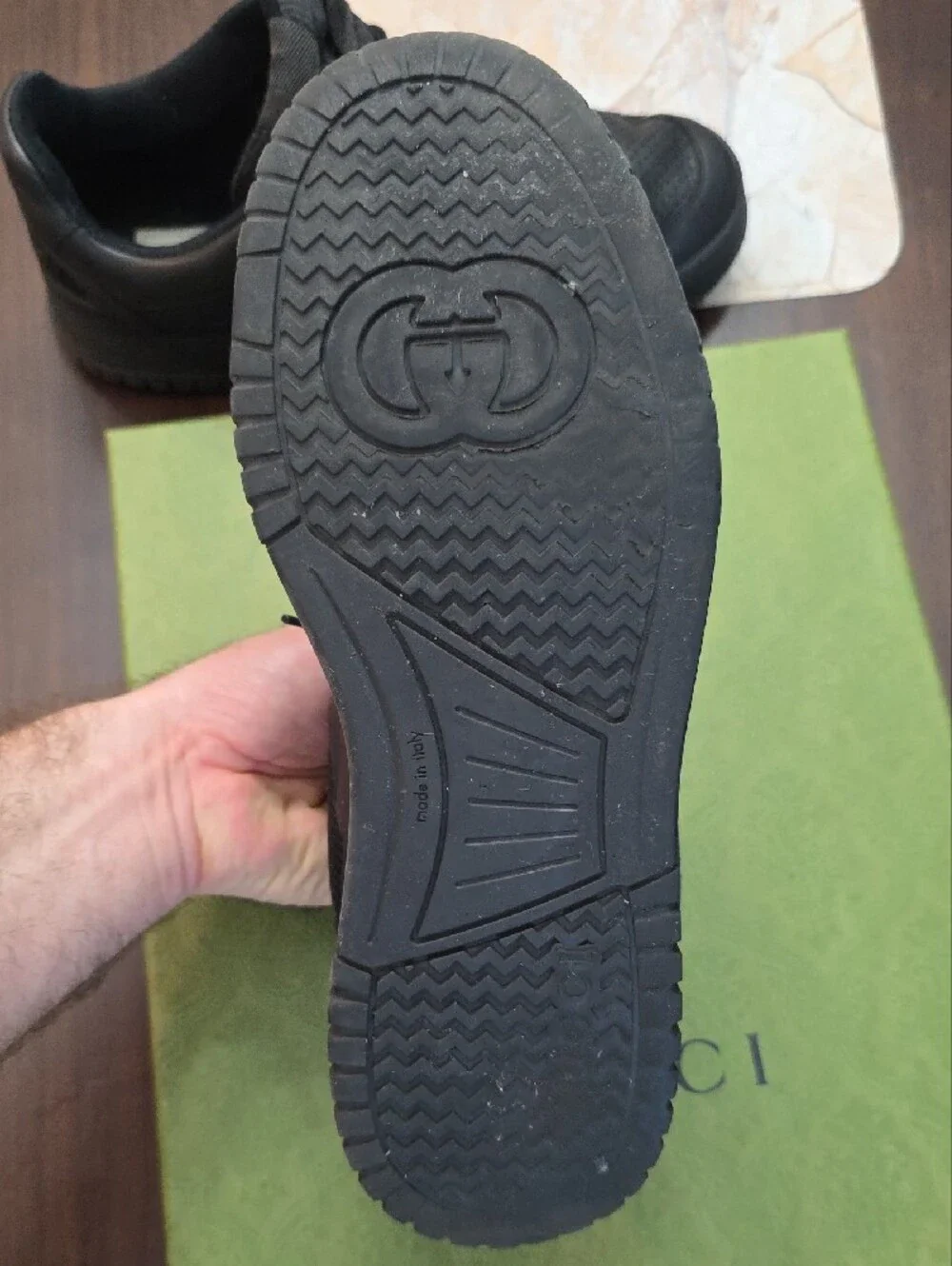 Gucci Men’s Black Leather Sneakers with Silver Double G Hardware